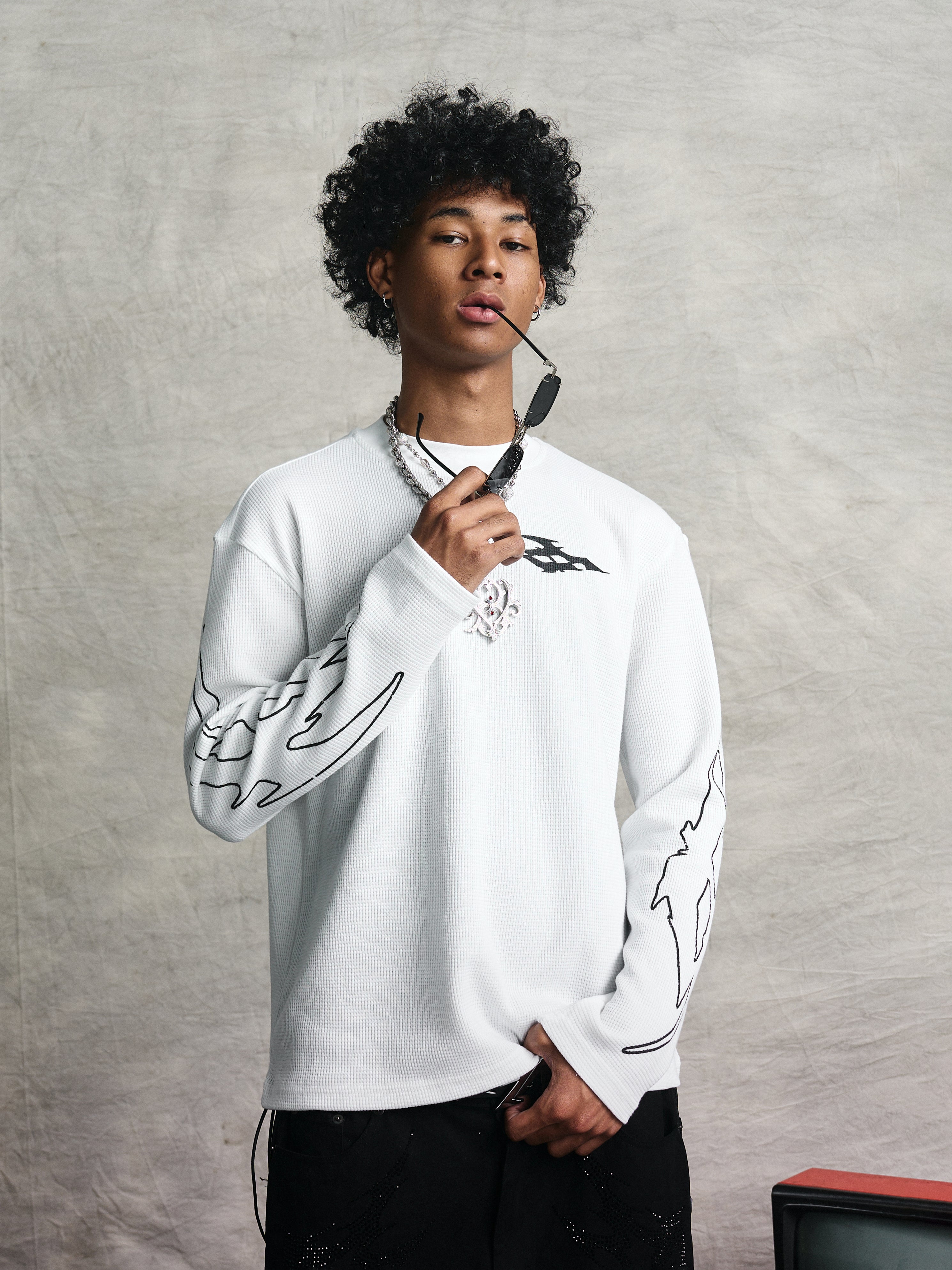 8HZ Waffle Knit Long Sleeve T-Shirt